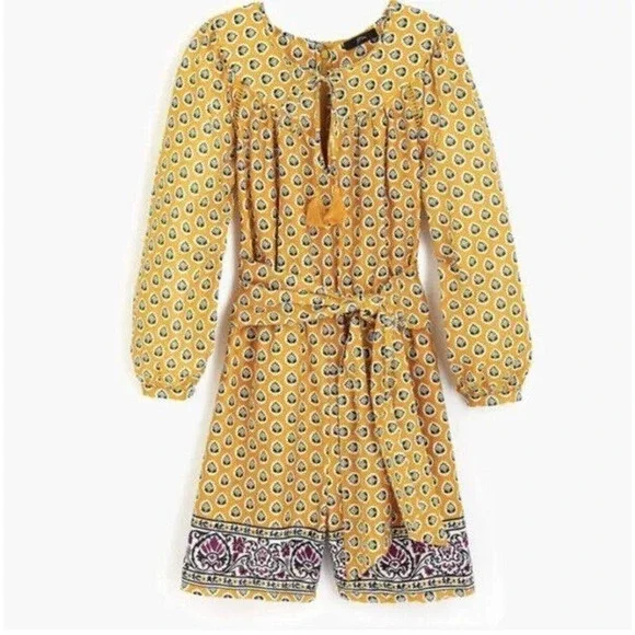 J.crew Point Sur Paisley Romper Mustard Floral Bohemian 100% Cotton Size 2 - Picture 1 of 7